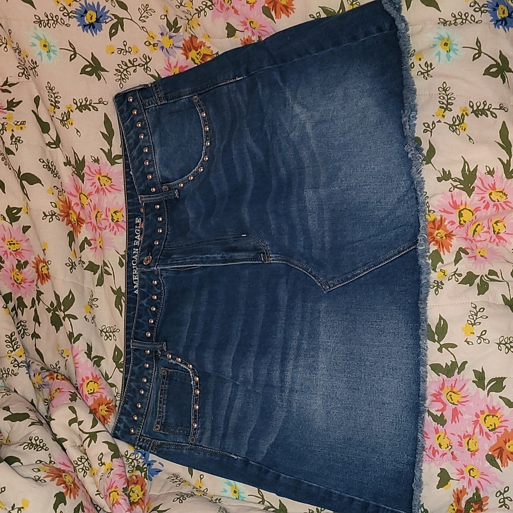 american eagle denim mini studded skirt size 20 long